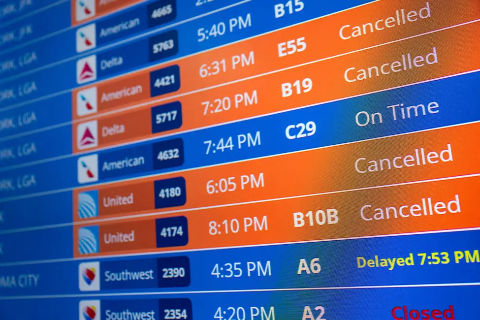 زمانبندی پروازها و لغوها بر روی تابلو خروجی نمایش داده شدهاند