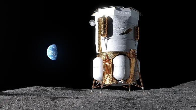 نمایش هنری از Blue Moon Mark 1 شرکت Blue Origin بر سطح ماه