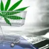 تصویر سبد خریدی که یک برگ ماریجوانا در آن است، روی کارت اعتباری و پول نقد قرار دارد